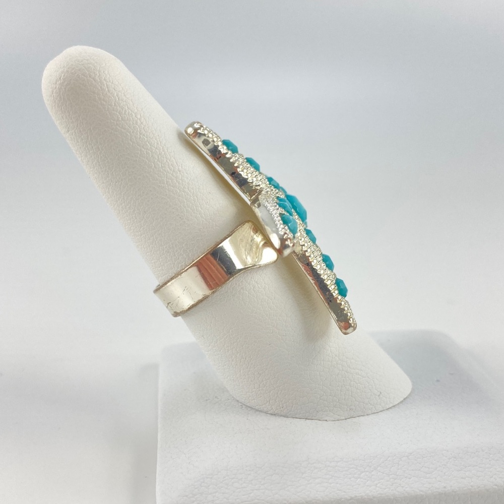 Starfish Cocktail Ring Pale Blue Stones & Silver Finish Statement Ring - Picture 4 of 7